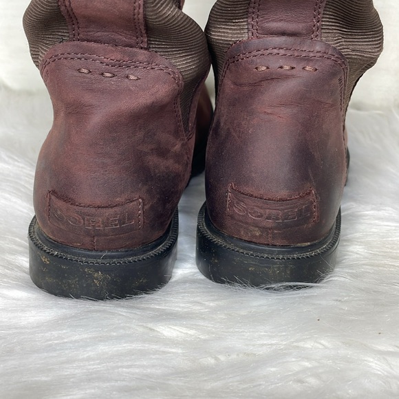 Sorel Ainsley Tall Knee Boots Burgundy Maroon Red Leather Round Toe Flat 8 Women - Picture 6 of 10